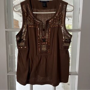 BOSTON PROPER Chocolate Embroidered Tank Top